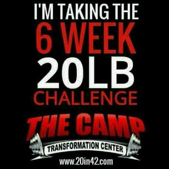 Facebook Post: Lee Lee:  I'M TAKING THE 6 WEEK 20LB CHALLENGE THE CAMP TRANSFORMATION CENTER www.20in42.com