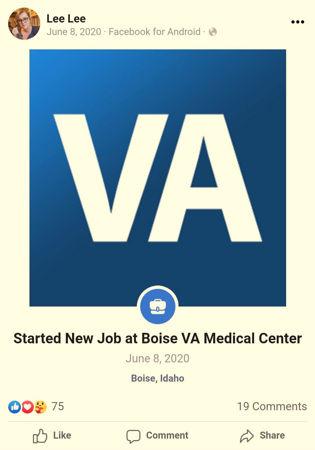 Facebook Lee Lee (Alicia Anna Taylor): Started New Job at Boise VA Medical Center June 8, 2020  Boise, Idaho